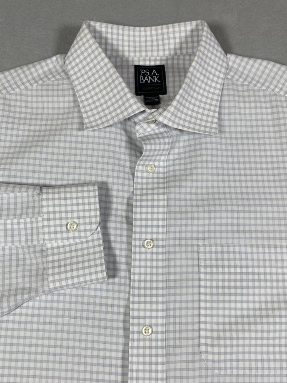 Jos A Bank Traveler Tailored Fit Long Sleeve Button Dress Shirt Mens Size 17-34